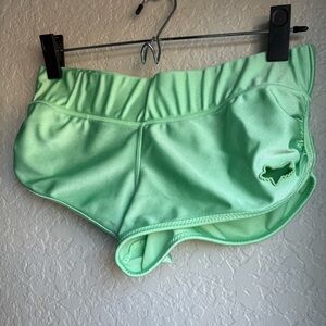 Y2K Fox Athletic Green Shiny Tricot Scrunch Butt Festival Shorts XS